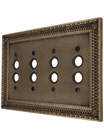 Pisano Quad Gang Push Button Switch Plate in Antique Brass.